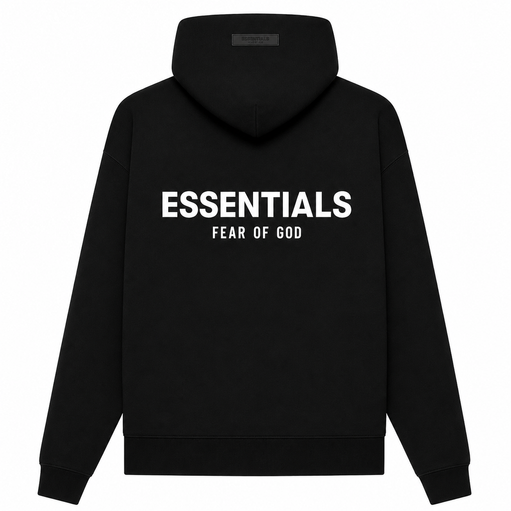 Hoodie Essentials Negra con Blanco