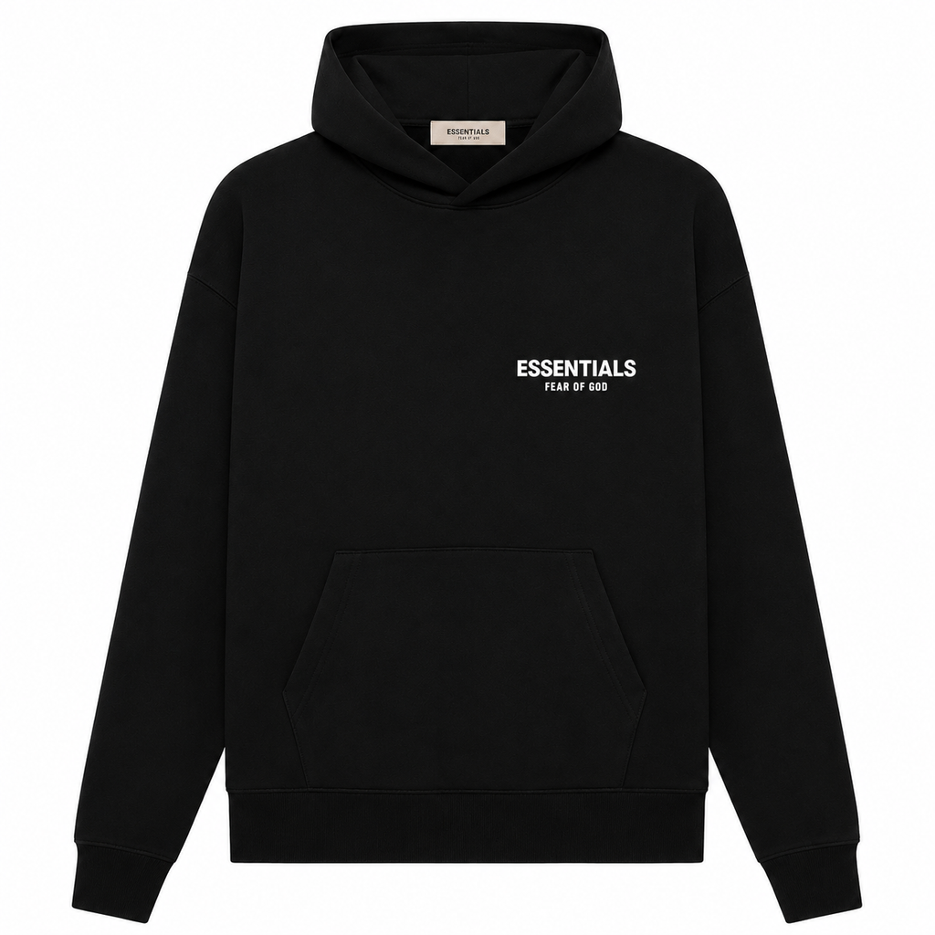 Hoodie Essentials Negra con Blanco